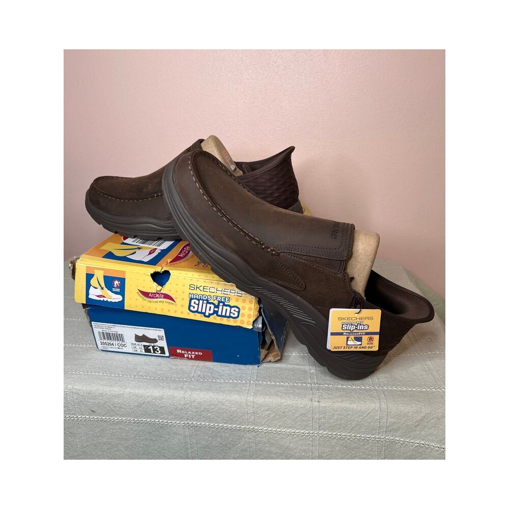 Skechers Slip-Ins Arch Fit Motley Milo 205204 Men's Cocoa Leather Loafer Sz 13